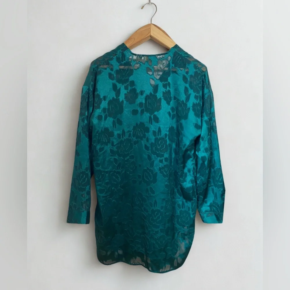 Vintage Victoria’s Secret Gold Label Satin Burnout Dress in Emerald Green Size L